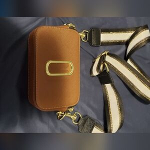 Brown Crossbody Bag with Gold Accents